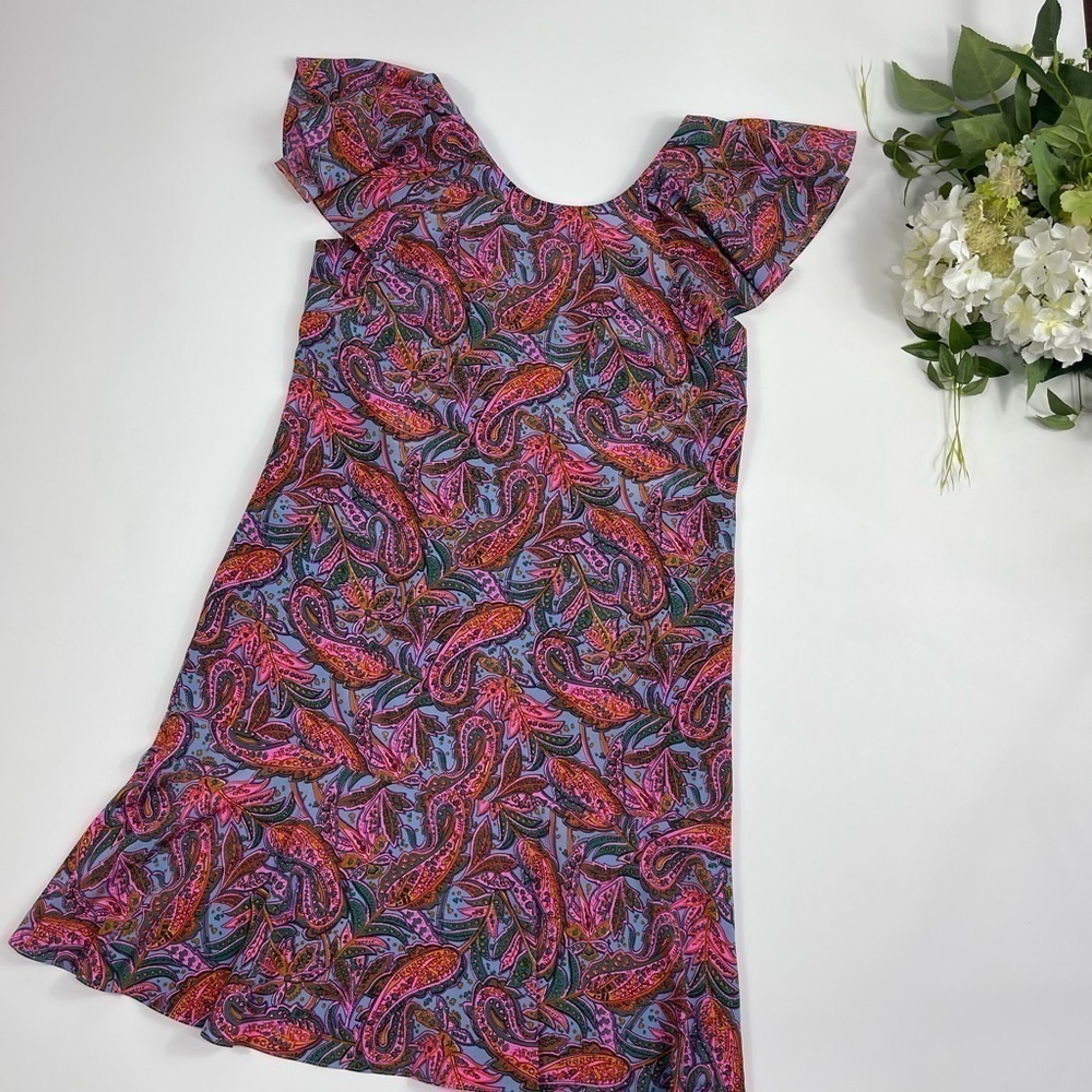 J. Crew Silk Dress Ruffle Vibrant Paisley F4349 - Picture 8 of 15